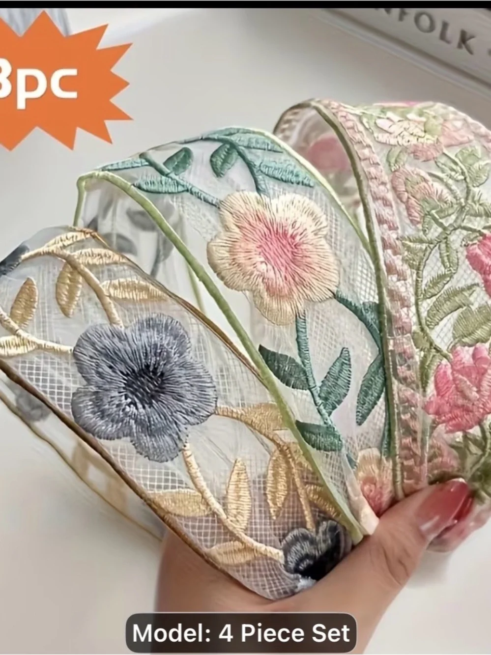 4PCS Floral Embroidered Padded Headband-summer super fairy high Top Country